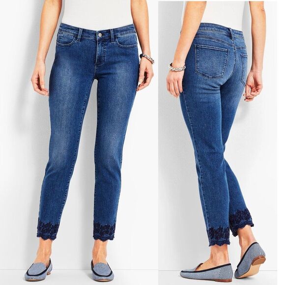 Talbots Jeans Size 8 Flawless Mid-Rise Slim Ankle Scalloped Detail - Picture 1 of 12